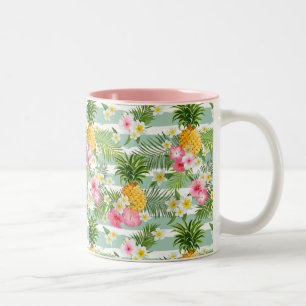 Tasse 2 Couleurs Fleurs et ananas tropicaux sur les rayures