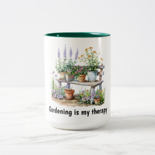 Tasse 2 Couleurs Fleurs et banc de bois