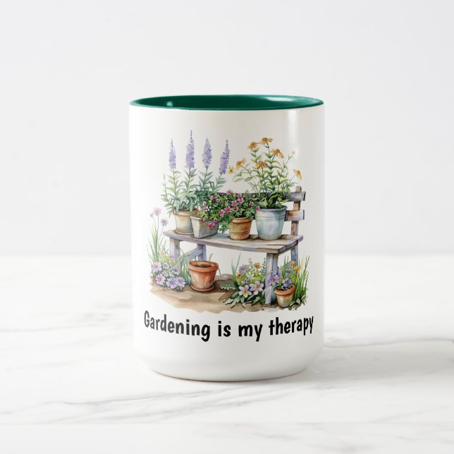 Tasse 2 Couleurs Fleurs et banc de bois (Centre)
