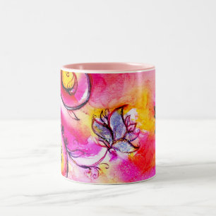 TASSE 2 COULEURS FLEURS ET BUTTERFLITS BLANCS