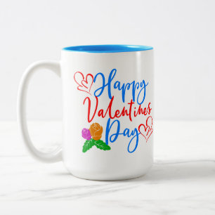 Tasse 2 Couleurs Fleurs Et Coeurs Personnalisés Valentines Day