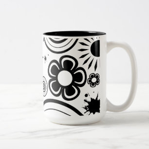 Tasse 2 Couleurs Fleurs fantaisistes noir et blanc, Cercles, Éclabo