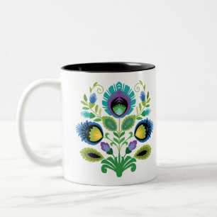 Tasse 2 Couleurs Fleurs folkloriques polonaises Turquoises