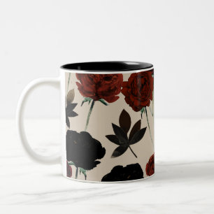 Tasse 2 Couleurs Fleurs foncées grasses rouges et beige noir botani