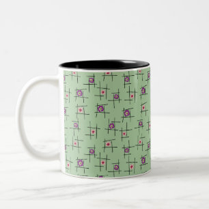 Tasse 2 Couleurs Fleurs géométriques et bâtons sur fond vert