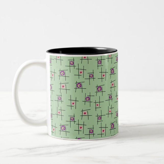 Tasse 2 Couleurs Fleurs géométriques et bâtons sur fond vert (Gauche)