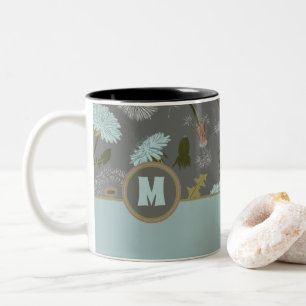 Tasse 2 Couleurs Fleurs grises et bleues de pissenlit monogrammées