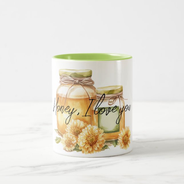 Tasse 2 Couleurs Fleurs Jaune Miel Je t'aime (Centre)