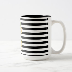 Tasse 2 Couleurs Fleurs jaunes sur rayures noir et blanc