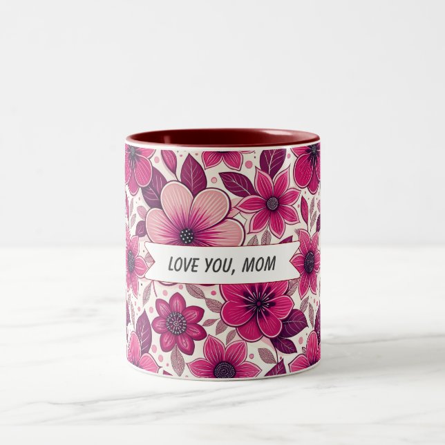 Tasse 2 Couleurs Fleurs « Je t'aime, maman » (Centre)