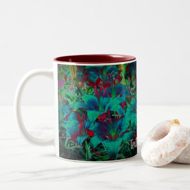 Tasse 2 Couleurs Fleurs Lys Bleues Vivides Personnalisées (Avec donut)