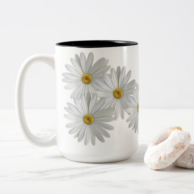 Tasse 2 Couleurs Fleurs marguerites blanches (Avec donut)
