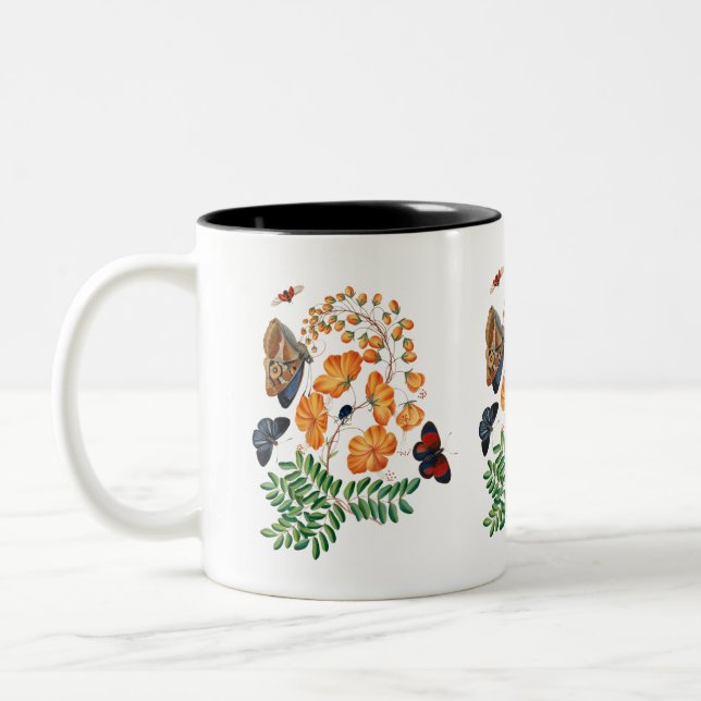 Tasse 2 Couleurs Fleurs orange et papillons (Gauche)