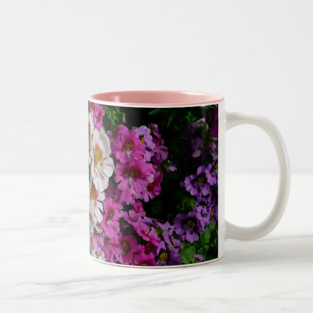 Tasse 2 Couleurs Fleurs papillon rose blanc et violet (Droit)