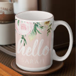 Tasse 2 Couleurs Fleurs Pastel Rose Moderne Bonjour Et Vous Nom<br><div class="desc">Fleurs Pastel Rose Moderne Bonjour Et Vous Nom</div>
