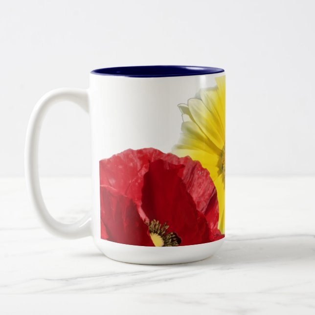 Tasse 2 Couleurs Fleurs, pavot, fleur de maïs - bleu rouge jaune (Gauche)