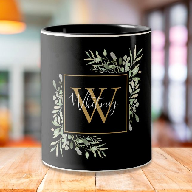 Tasse 2 Couleurs Fleurs personnalisées en or noir avec monogramme e (Créateur téléchargé)