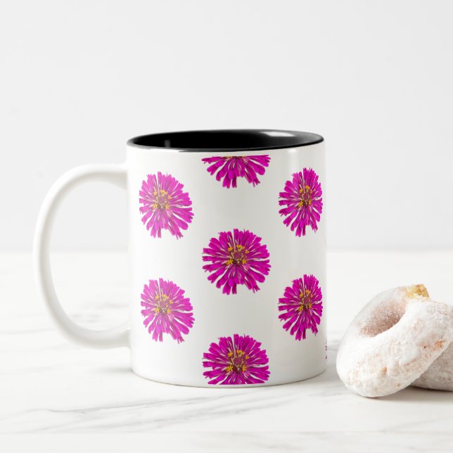 Tasse 2 Couleurs Fleurs roses et jaunes (Avec donut)