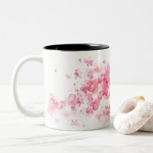 Tasse 2 Couleurs Fleurs roses luxueuses Aquarelle Florale Art Abstr