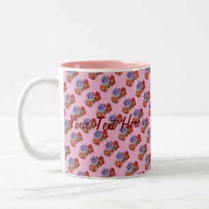 Tasse 2 Couleurs fleurs roses rouges et bourgeons roses joli floral