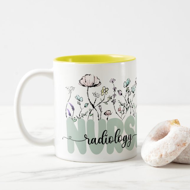 Tasse 2 Couleurs Fleurs sauvages botaniques lunaires Radiologie Inf (Avec donut)