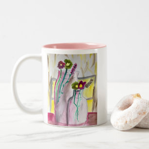 Tasse 2 Couleurs Fleurs sauvages dans un vase art abstrait