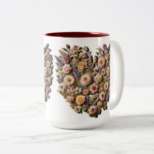 Tasse 2 Couleurs Fleurs sauvages en forme de cœur Design