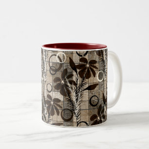 Tasse 2 Couleurs Fleurs sur un arrière - plan à damiers dans un sty