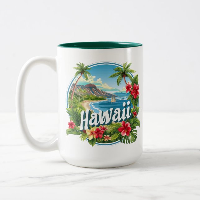 Tasse 2 Couleurs Fleurs tropicales Hawaii Beach Mountains Travel Ar (Gauche)
