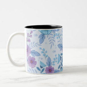 Tasse 2 Couleurs Fleurs violettes et bleues