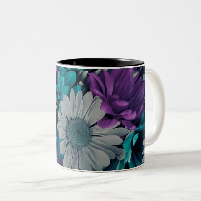 Tasse 2 Couleurs Fleurs violettes et bleues (Devant droit)