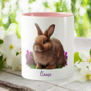 Tasse 2 Couleurs Fleurs violettes lapin mignonne Personnalisées