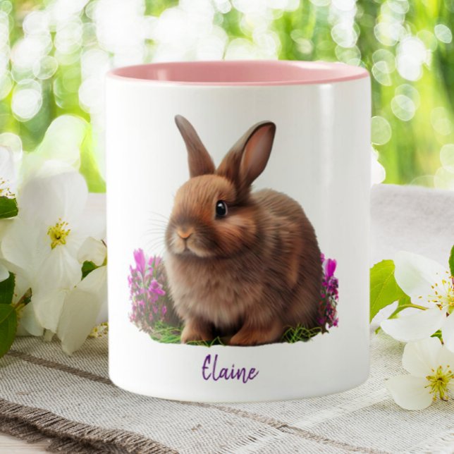 Tasse 2 Couleurs Fleurs violettes lapin mignonne Personnalisées (Créateur téléchargé)