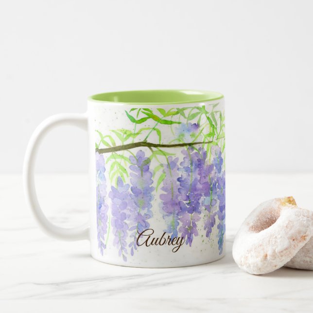 Tasse 2 Couleurs Fleurs Wisteria Cadeau de femme de chambre personn (Avec donut)