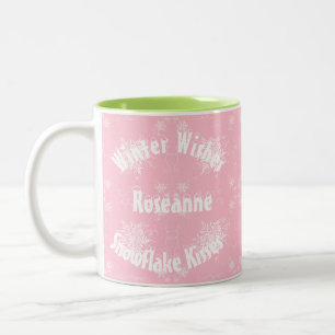 Tasse 2 Couleurs Flocon de neige blanc sur Dusty Rose