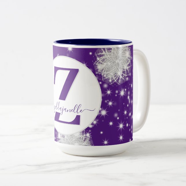 Tasse 2 Couleurs Flocon de neige bleu personnalisé Thé de cacao (Devant droit)