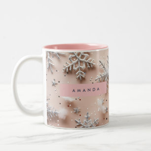 Tasse 2 Couleurs Flocon de neige personnalisé avec paillettes argen