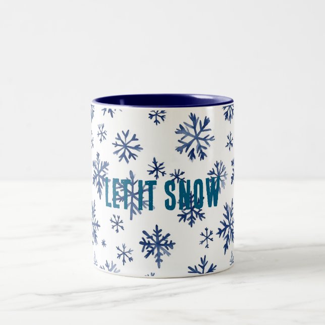 Tasse 2 Couleurs Flocons de Neige Bleus Blancs Noël (Centre)