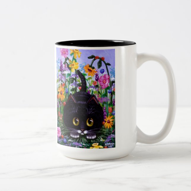 Tasse 2 Couleurs Floral Art Noir Tuxedo Fleurs de chats Créationart (Droit)