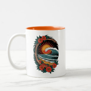 Tasse 2 Couleurs Floral Beach Lover Sunset Vacances Cadeau Rétro