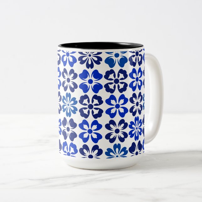 Tasse 2 Couleurs Floral bleu motif (Devant droit)