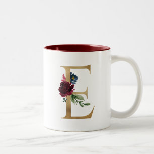 Tasse 2 Couleurs Floral Blush Bourgogne or Monogramme personnalisé