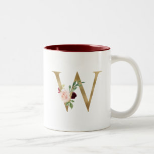 Tasse 2 Couleurs Floral Blush Bourgogne or Monogramme personnalisé