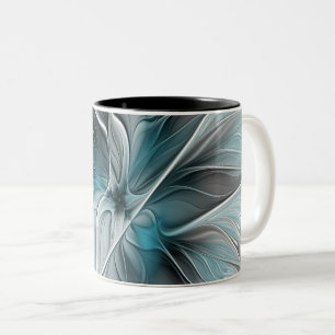Tasse 2 Couleurs Floral Fractal Moderne Fleur Abstrait gris bleu