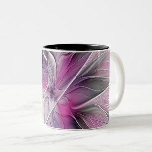 Tasse 2 Couleurs Floral Fractal moderne Fleur Abstraite rose gris