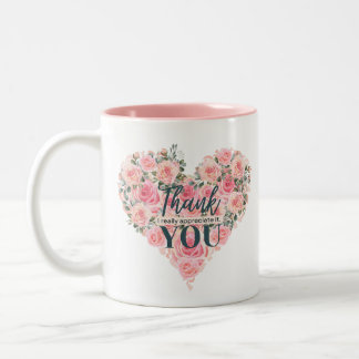 Tasse 2 Couleurs Floral "merci" : rose de coeur
