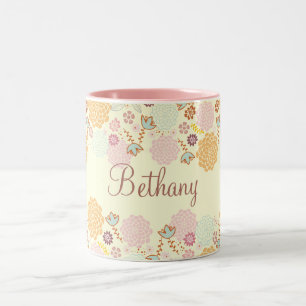 Tasse 2 Couleurs Floral moderne de fantaisie féminin personnalisé
