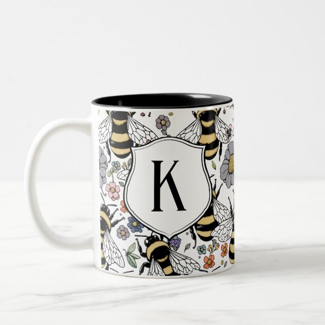 Tasse 2 Couleurs Floral Monogram Bumble Bee (Gauche)
