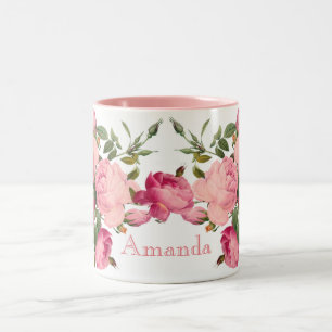 Tasse 2 Couleurs Floral monogramed mignon. Roses