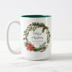 Tasse 2 Couleurs Floral Poinsettia Botanique Noël